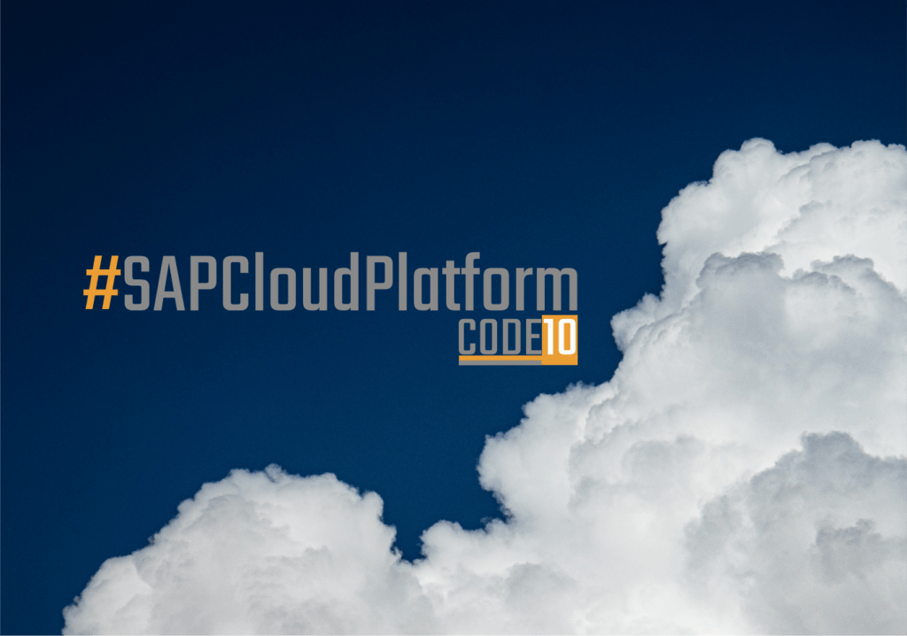 SAP Cloud Platform hashtag over blue sky with white clouds