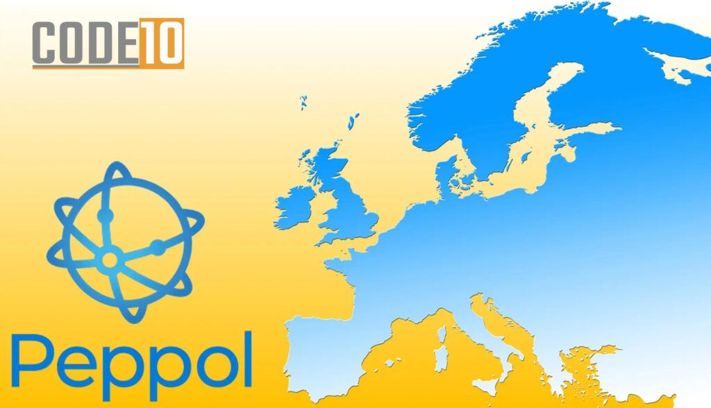 Peppol logo with a map of Europe representing the European electronic invoicing network
