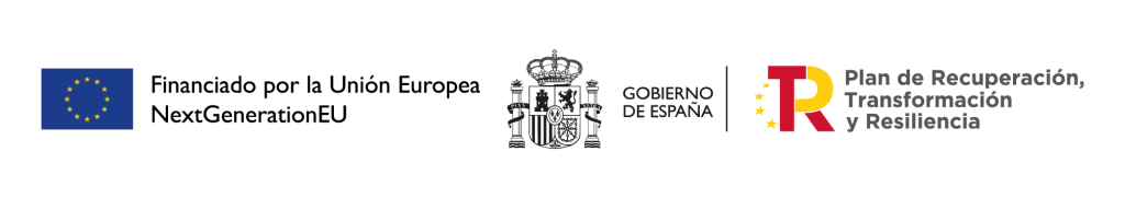 Website footer banner displaying European Union funding logos, including NextGenerationEU, the Government of Spain, and the Recovery, Transformation and Resilience Plan. Ideal for corporate websites receiving EU-funded digital support.