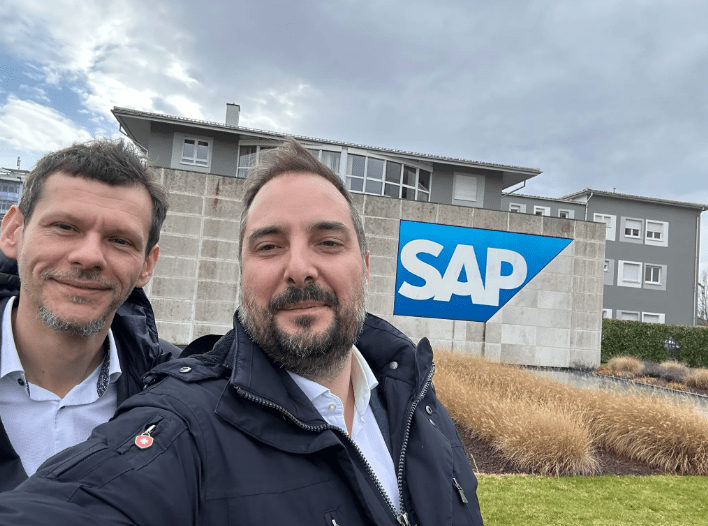 Antonio Valladares and Jakub Turminski in front of SAP offices during the SAP Integration Partner Summit 2025
