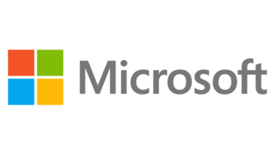 Microsoft corporate logo with four colored squares and wordmark on black background