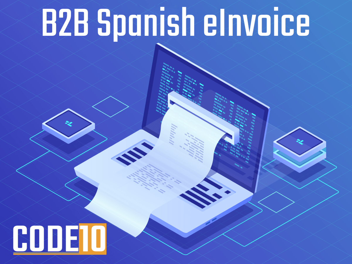 Laptop generating a digital invoice representing B2B Spanish electronic invoicing.