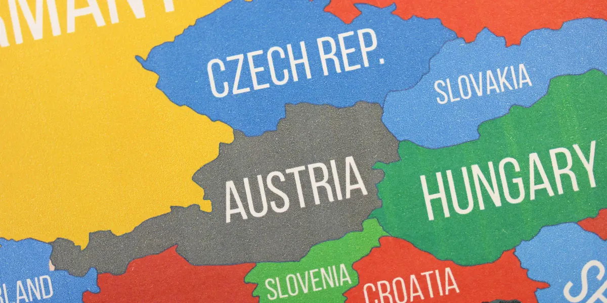 Mapa de Europa Central en el que se muestran Eslovaquia y los países vecinos