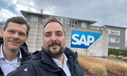 Antonio Valladares and Jakub Turminski in front of SAP offices during the SAP Integration Partner Summit 2025