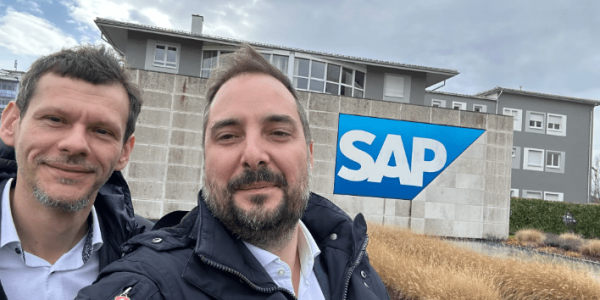 Antonio Valladares and Jakub Turminski in front of SAP offices during the SAP Integration Partner Summit 2025