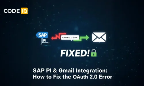 Featured image for a technical article about resolving OAuth 2.0 authentication errors in SAP PI and Gmail integration scenarios. Ideal for blog posts covering API connectivity, secure authentication, and SAP integration troubleshooting.
