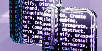 Cubos de datos abstractos con código que representan la facturación electrónica KSeF y la tramitación fiscal digital en Polonia
